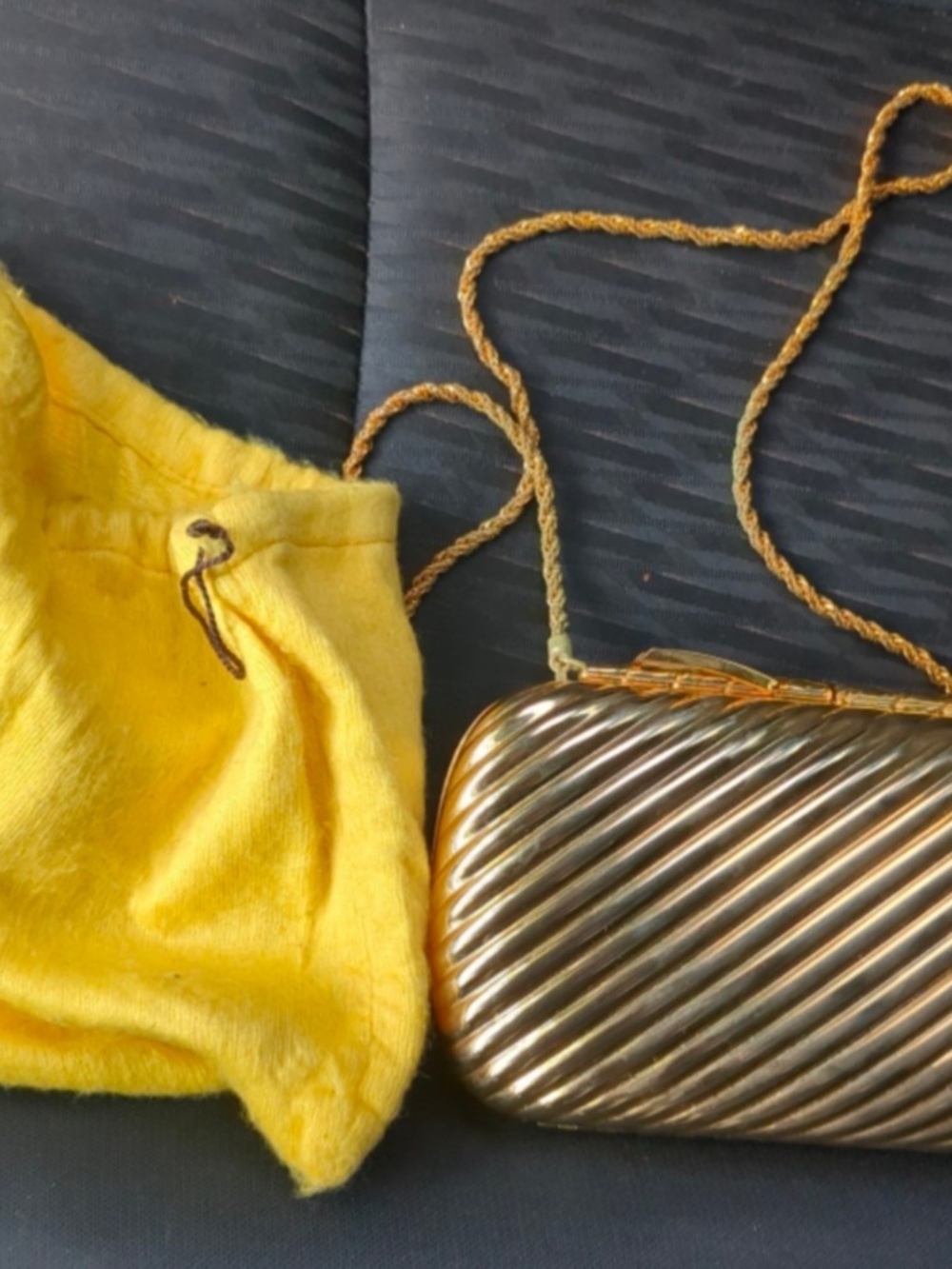 Gold Metallic Ribbed Crossbody Bag - Unbranded